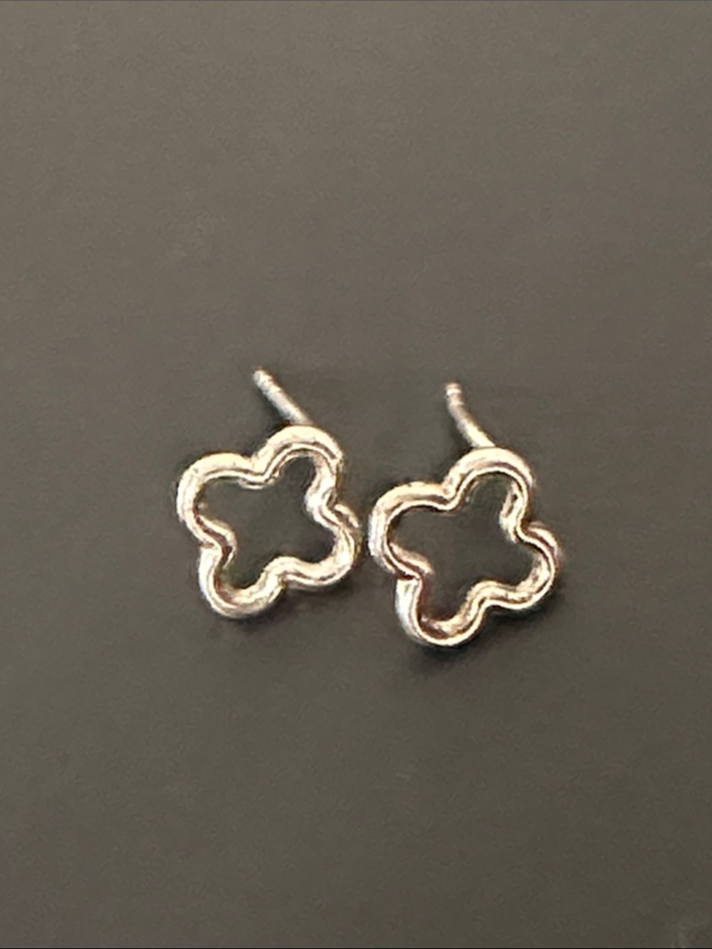 Silver Floral Outline Stud Earrings - Silver